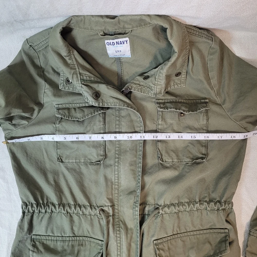 Old Navy Olive Utility Drawstring Jacket 100% cotton Full Zip Military- Womens S
